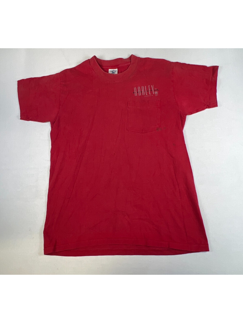 Harley Davidson 80's Mens M Red Saint's Butte MT Pocket Graphic T-Shirt vintage